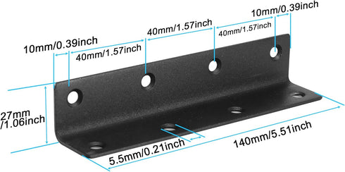 4 Pack 5.51" 140mm L Bracket, Heavy Duty Corner Brace, Metal Shelf Bracket Angle Bracket for Shelves, Black Metal