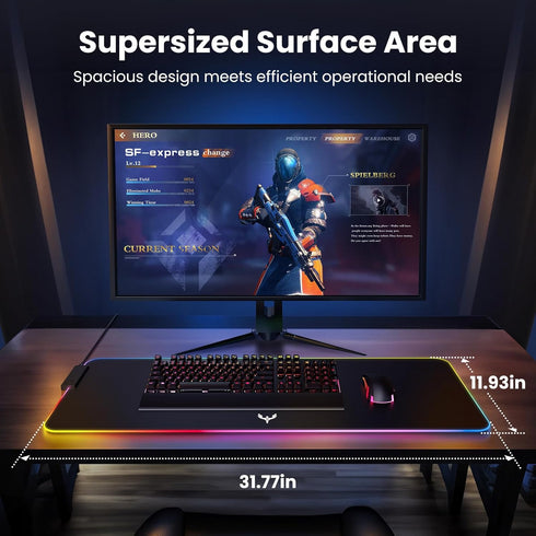 BladeHawks RGB Gaming Mouse Pad with 4-Port USB Hub, 14 Lighting Modes, Oversize Anti-Slip Rubber Base for Desk