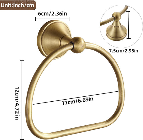 WOLIBEER Brass Towel Ring, Antique Hand Towel Holder Hanger, Round Bathroom Wall Mounted Accessories