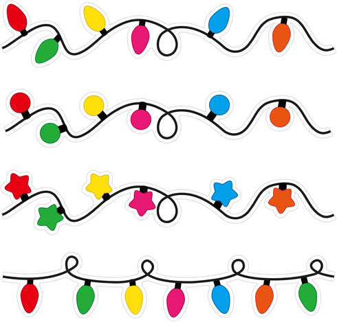 Christmas Bulletin Board Borders - Light Bulb Paper Trim Die-Cut Strip for Winter Classroom Wall Decorations