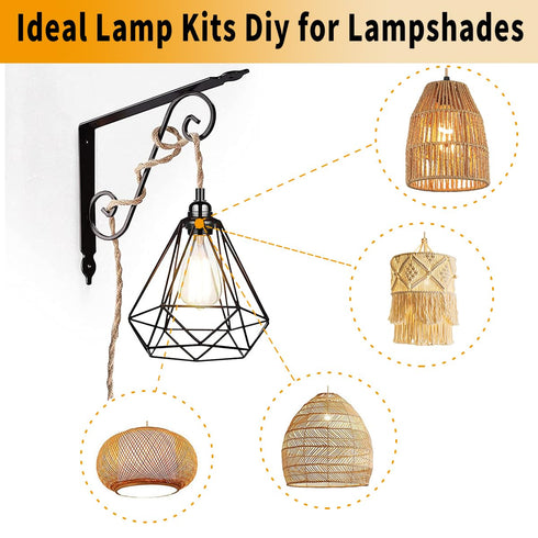 15ft, E26/E27 HESSION Rattan Wrapped Extension Hanging Lantern, Plug-in Pendant Light with Hemp Cord - Compatible