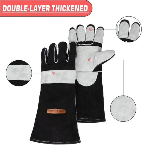 YESWELDER 16 Inches Leather Forge MIG Welding Gloves, 932?, Kevlar Stitching, Heat/Fire Resistant