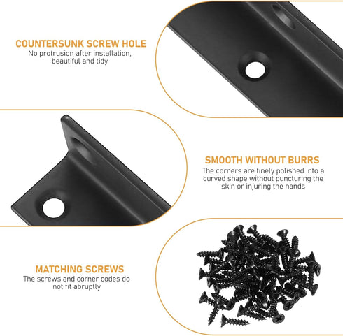 Xingwenhao 10pcs 3.15x0.78x0.78 L Brackets, Corner Braces Heavy Duty, Black L Shaped Shelf Brackets, Right Angle Corner