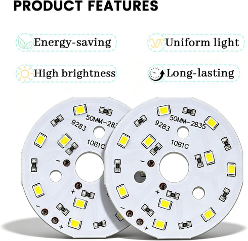 5W 4000K 48mm 9-10V 240mA 120 (5Pcs) COB LED Chip Neutral White, High Power LED with Aluminum PCB Heatsink, Beam Angle