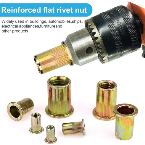 Vmuter 50 5/16"-18 Rivet Nuts, Pcs UNC, Carbon Steel Flat Head Rivnut Threaded Insert Nut, Knurled Body Nuts