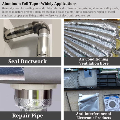 Duct Tape Heavy Duty Waterproof, Premium Aluminum Foil Tape (2" x 65Feet), High Temperature Sealant