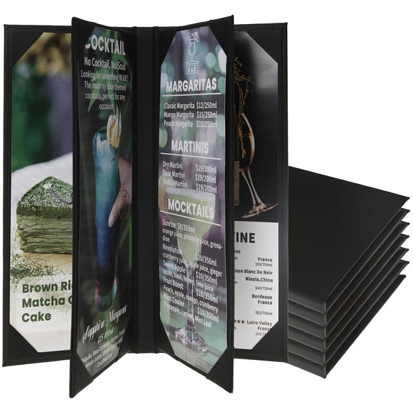6 Pack Menu Covers 4.25" x 11", 6 View PU Leather Menu
