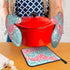 KUZEOLON Pink Blue Citrus Slices Two Heat-Resistant Gloves + one Pot lid mat, Suitable for Kitchen Grilling.
