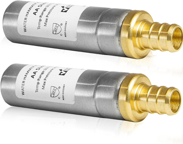 Water Hammer Arrestor, 1/2 Inch Straight Stainless Steel Water Arrestor, F1807 PEX Crimp Connection (2 PACK)