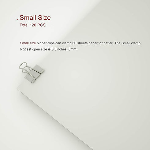 Binder Clips Small Metal Clamp, 3/4 in (0.75 inch), Silver, 120 Count