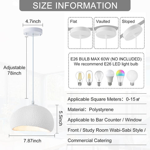 7.87in E26 (20cm/7.87in) Wabi Sabi Pendant Light Oval, Small Japanese Ceiling Fixture for Bedroom Bedside Entryway