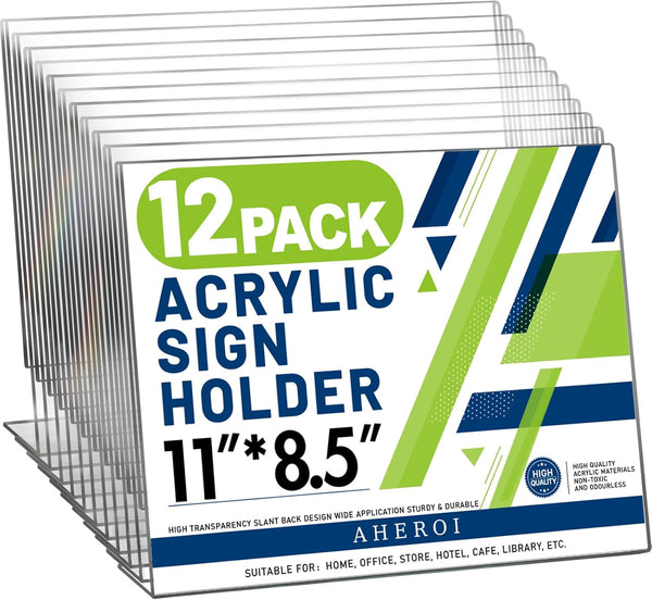 Aheroi 12Pcs Acrylic Sign Holder 8.5 x 11, Horizontal Clear Sign Holders 8.5