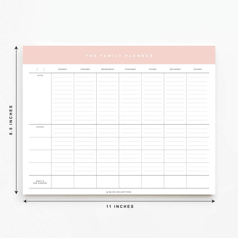 Bliss Collections Family Planner, 50 Undated 8.5 x 11 Tear-Off Sheets, Simple Pink Daily and Weekly Calendar for