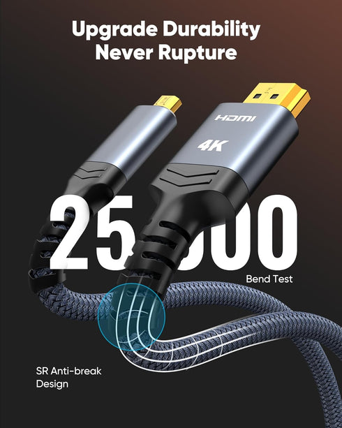 4K 10 4K@60Hz, Highwings Micro HDMI to HDMI Cable FT, Micro HDMI Cord HDR Compatible for DSLR Camera, Raspberry Pi