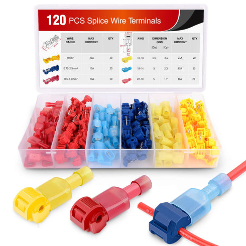 Nilight - 50004R 120 Pcs/60 Pairs Quick Splice Wire Terminals, T-Tap Self-stripping with Nylon Disconnects