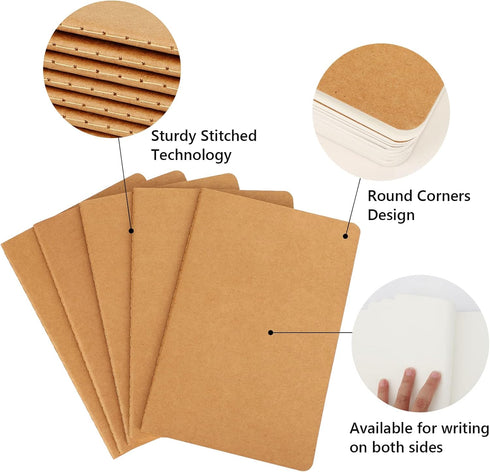 EUSOAR Blank Page Notebook, 12pcs A5 5.5"x8.3" 60 Pages Soft Cover Kraft Journals for School & Office