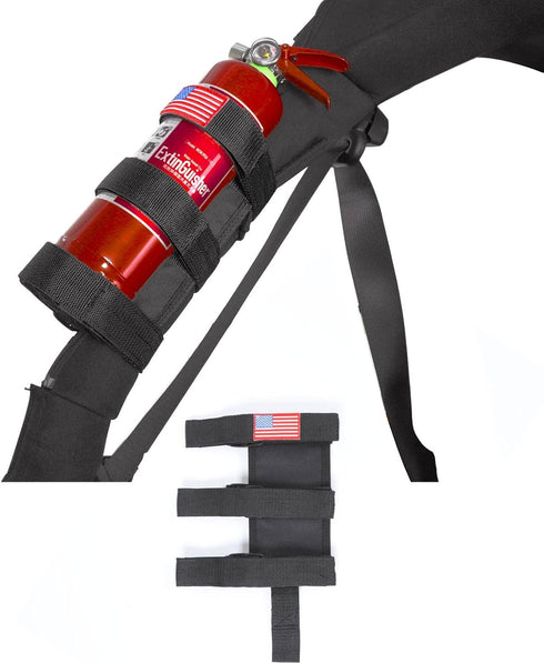 Adjustable Roll Bar Fire Extinguisher Mount Holder for 3 lb Jeep Wrangler Unlimited, Black with USA Flag