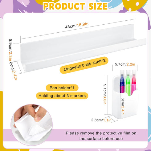 Cecliy 2Pcs Refrigerator,White,43cm/16.9inch Magnetic Book Shelf for Whiteboard Classroom,Reusable Acrylic Magnetic