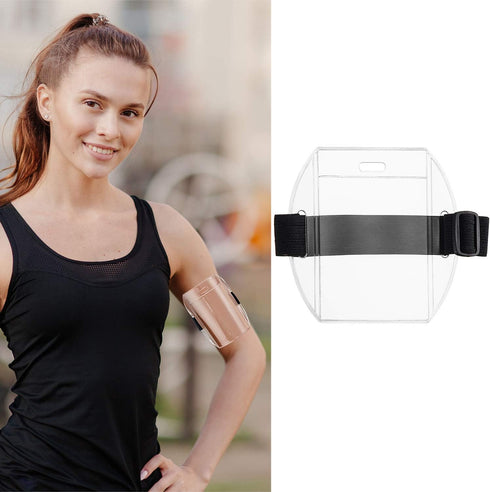 Outus Arm Badge Holder Armband ID Card Holder with Adjustable Black Strap, Universal Size, 10 Pcs
