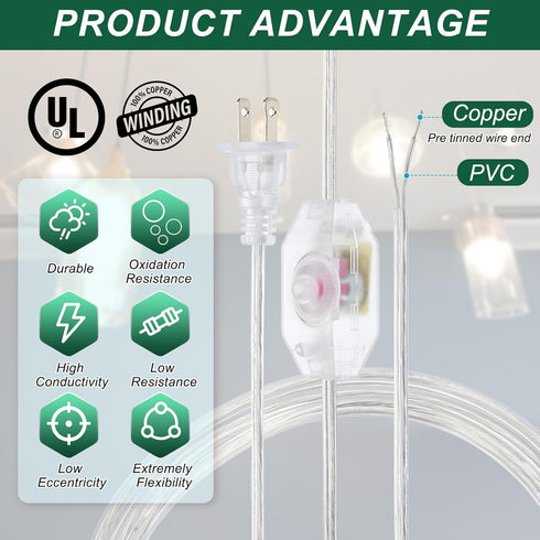 PATIKIL 15 Feet Lamp Cord with Plug, UL List Lamp Power Cord with Full Range Rotary Lamp Switch Stripped Ends Ready