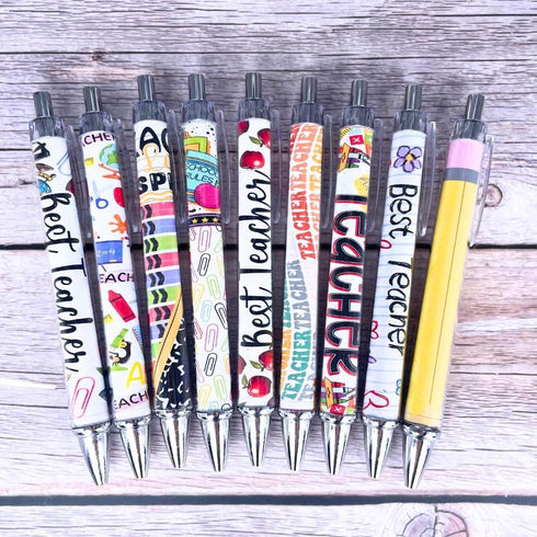YJ PREMIUMS 8PC Teacher Pen Set, Fun Cute Best Pens for Teaching, Writing, School Sayings, Appreciation Gifts