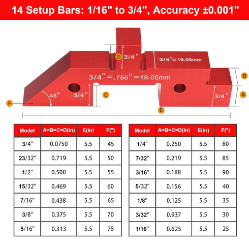 Miucoguier Setup 14pcs Blocks Height Gauge - Aluminum Alloy Precision Bars, Woodworking Tool
