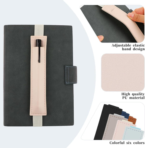 Simarro 6pcs Adjustable Elastic Band Pen Holder: Detachable PU Leather Sleeve Pouch for Notebooks & Planners