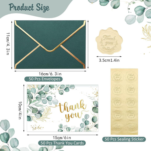 50 Pack 4x6 Inch Thank You Cards with Envelopes, Thank You Cards Bulk Blank Notes Card with Envelopes & Stickers