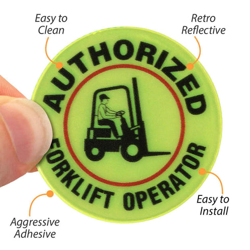 SmartSign Pack of 5 Hard Hat Labels “Authorized Fork Lift Operator” | Retro-Reflective, 2" Circle