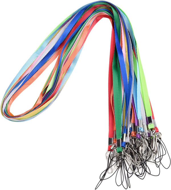 Wisdompro 20 Pack Colorful 17 inch Nylon Neck Strap Lanyard with J Hook Clip & Tone Split Ring