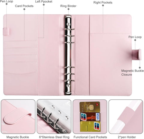 Money Saver Budget Binder Book with 100 Envelope Challenge Pouches, A5 Cash Budget Envelopes for Saving $5,050 Pink