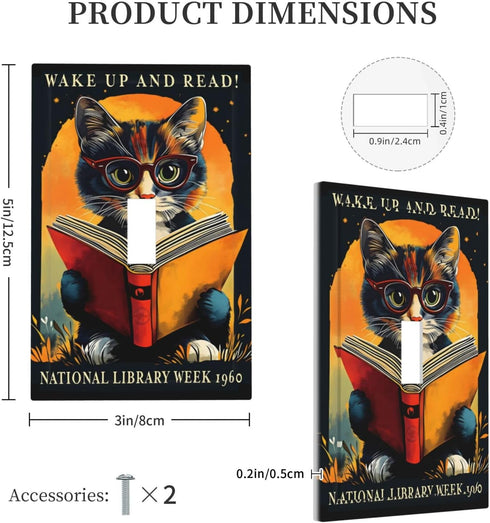 HTSAHKV 3 5 Inch Cat Reading Book Wall Plate Light Switch Cover Single Gang Outlet Faceplate Print Plate Cover X