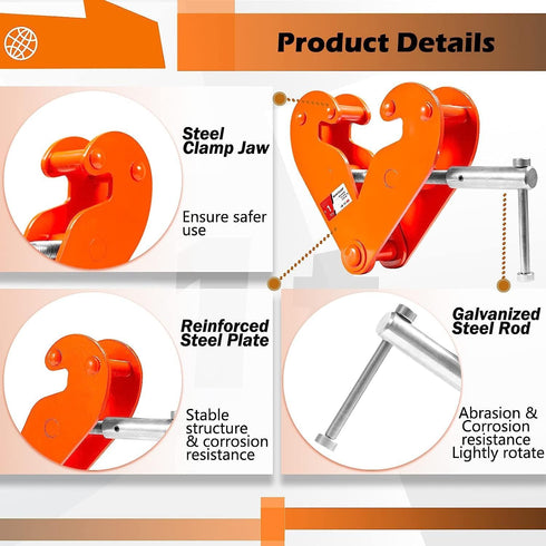 Vertical Beam Clamp, 2200lbs Capacity, 3-9 Inch Opening Range, Heavy Duty Steel Beam Clamp Tool