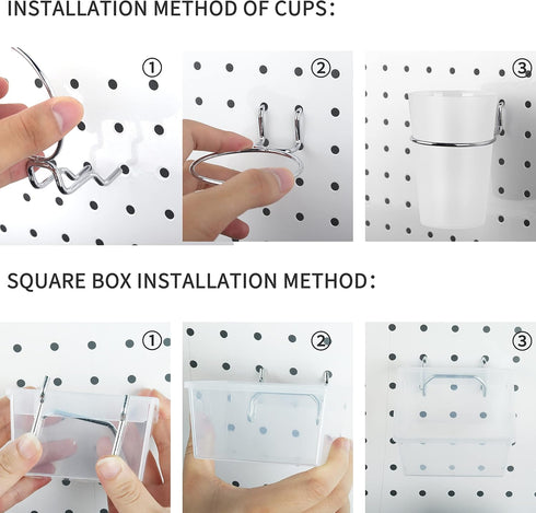 Kuhome 6 Sets Pegboard Bins and Cups with Hooks for Organizing Craft Tools, Transparent Storage for Garage