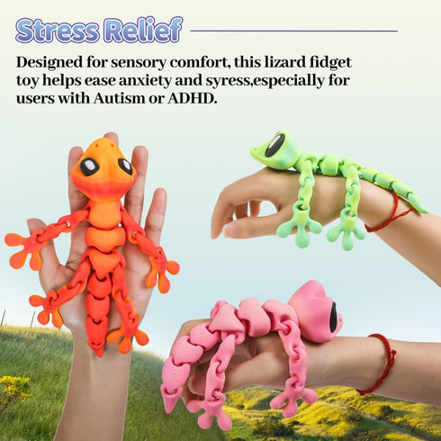 Yaozyety 4Pcs 3D Printed Articulated Lizard, Flexible Dynamic Animals Toys, Full Articulated Toy with Magnets, Adults