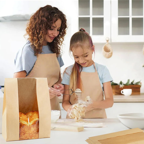 45 Pack 14x8.3x3.5in 45 Large Bread Bags for Homemade Bread, Kraft Paper Bakery Bread Bags with Clear Window and Tin