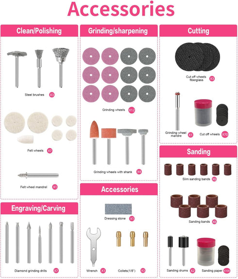 HARDELL Rotary Tool Accessories Kit, 227pcs, 1/8"(3.2mm) Diameter Shanks, Universal Fitment for Cutting and Polishing
