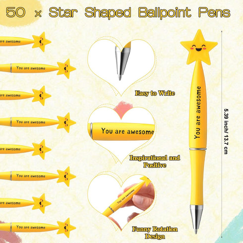 50 Qilery Employee Appreciation Gifts Bulk Inspirational Star Ballpoint Pens with Motivational Thank You Cards
