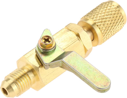 Air Conditioner Ball Valve 1/4" SAE Adapter, Straight Shut-Off Valve for HVAC A/C Automotive Service Tools, Fits R134A
