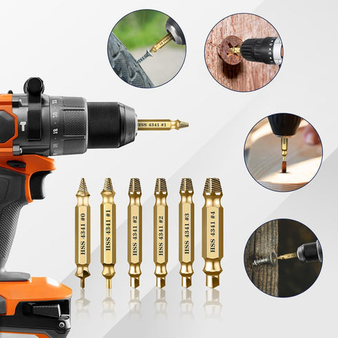 Damaged Screw Extractor Kit, 6PC HSS Drill Bit Set for Stripped Screws, Broken Bolt Extractor Remover for DIY Hand Tools