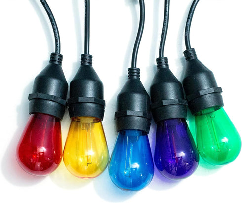 S14 Colored LED String Light Bulbs, 15 Pack, 1 Watt Plastic Shatterproof, E26 Medium Base, Multi-Color