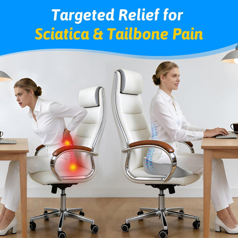 Tailbone Seat Cushion for & Sciatica Pain Relief - Plush Yet Supportive Ergonomic Memory Foam Chair Cushions for Office