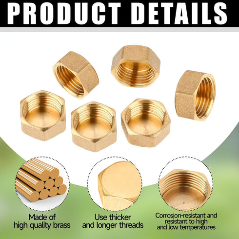 6 Pcs Brass Blanking Nut Cap, 3/4" Female Stop Cap with Washers for Plumbing Fittings