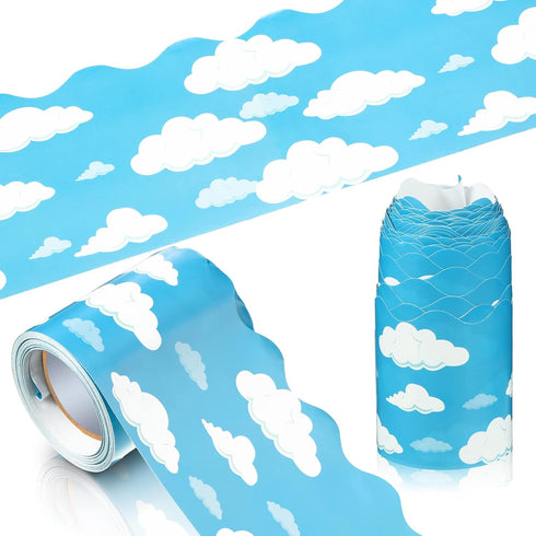 Blue Sky Clouds Bulletin Board Border Scalloped Classroom Borders for Bulletin Board Decor, Blue Board Trim (1 Pcs)
