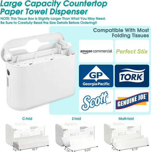 Countertop, Commercial Multifold Paper Towel Dispenser Hand Towel Dispenser for Bathroom Kitchen Home, Trifold/C Fold/Z