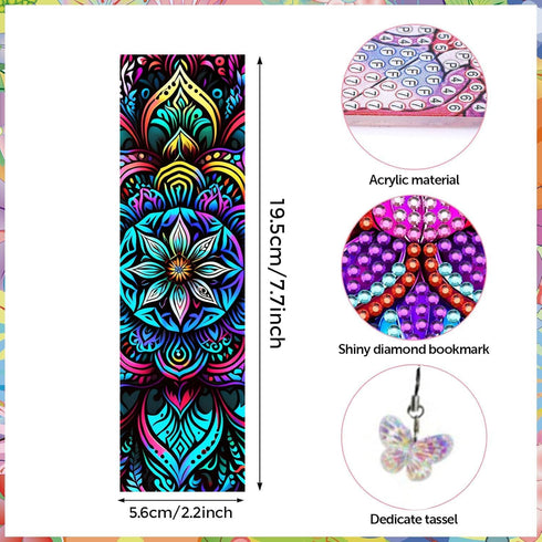 Puraikcmi 6 5D Set PCS DIY Diamond Art Bookmarks,Mandala Diamond Painting Bookmarks Kits with Tassels Acrylic