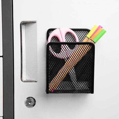 Magnetic Black Mesh Locker Cups - Magnetic Pen Holder, Strong Magnet Storage Organizer for Refrigerator, Whiteboard,