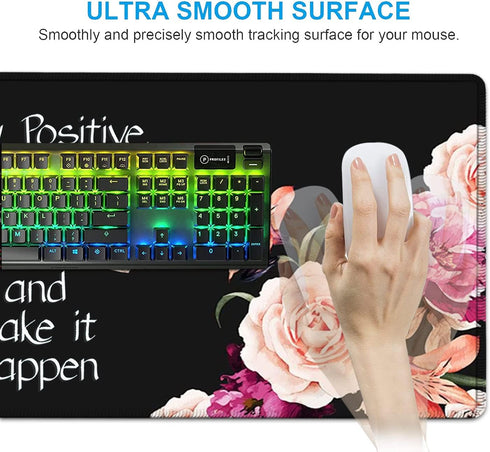Peony Flower Inspirational Quotes Large Mouse Pad with Wrist Support Set, Ergonomic Mouse Wrist Pad +XXL Gaming Pad