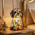 Generic 6.3inch Rainbows Pup Lamp Stained Glass Resin Dog Table Lamp, USB Powered LED Night Light for Bedroom, Desk