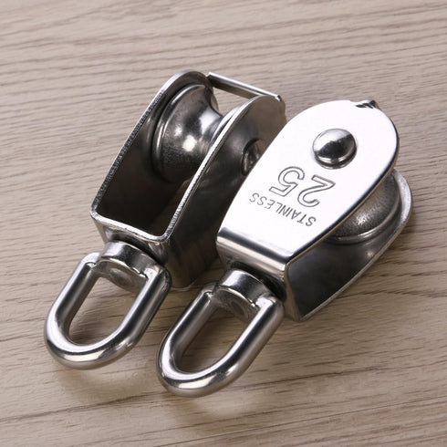 2Pcs 25MM Single Pulley Block in 304 Stainless Steel M25 - Loading 400kg, Silver